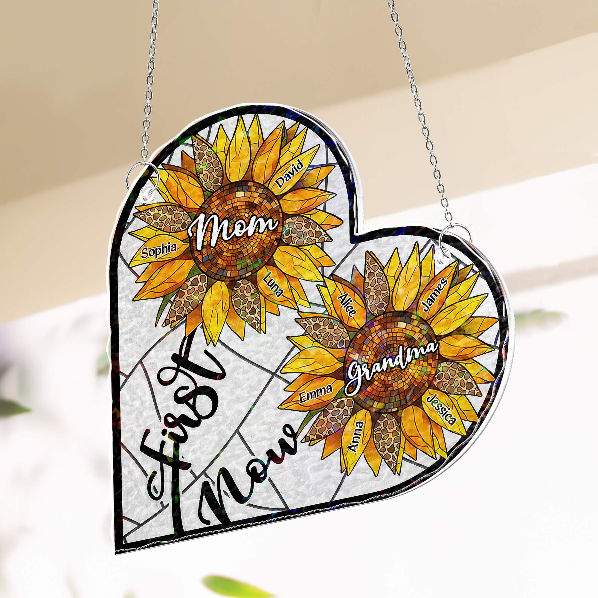 First Mom Now Grandma - Personalized Window Corner Suncatcher Window Corner Suncatcher HeartfulPaws
