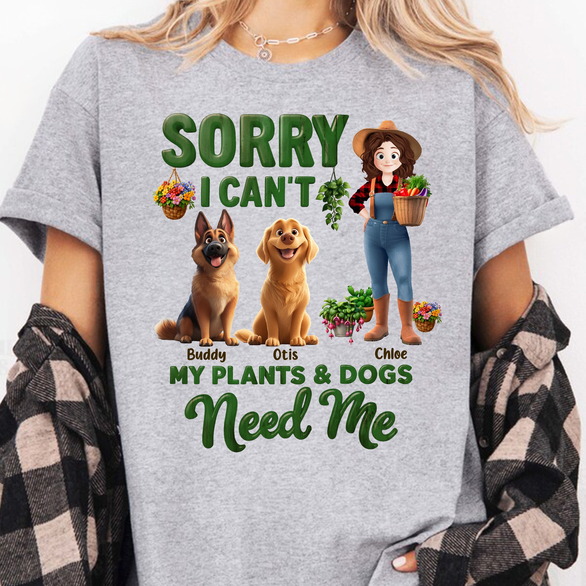 Sorry I Can't My Plants And Dogs Need Me Gardener Funny Gift - Personalized Shirt Shirt HeartfulPaws
