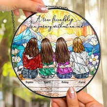 Load image into Gallery viewer, True Friendship Is A Journey Without An End - Personalized Stained Glass Window Hanging Suncatcher Stained Glass Window Hanging Suncatcher HeartfulPaws
