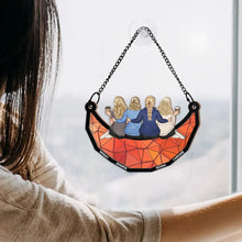 Load image into Gallery viewer, Besties Friends Brothers Sisters Sitting On The Moon - Personalized Window Hanging Suncatcher Ornament Window Hanging Suncatcher HeartfulPaws
