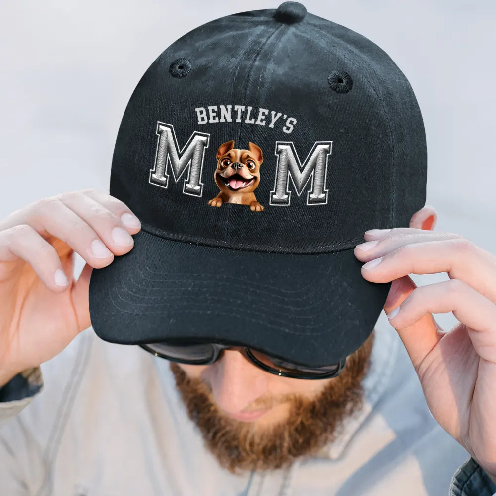Dog Dad Dog Mom 3D Effect - Embroidery Text Effect Printed, Personalized Vintage Washed Denim Cap Vintage Washed Denim Cap HeartfulPaws