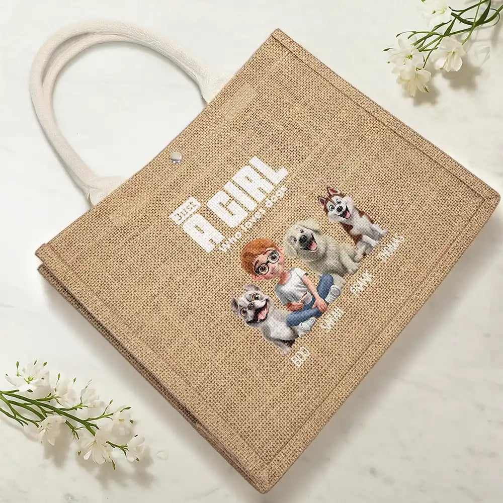 Dog Mom A Girl And Her Dog - Personalized Jute Beach Bag Jute Beach Bag HeartfulPaws