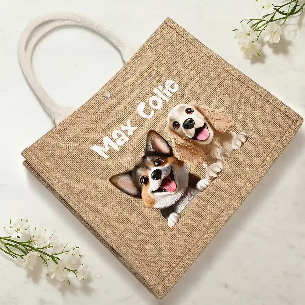 Dog Mom Cat Mom - Personalized Jute Beach Bag Jute Beach Bag HeartfulPaws