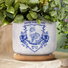 Load image into Gallery viewer, Never Forgotten Cat Toile De Jouy Style - Personalized Ceramic Plant Pot Ceramic Plant Pot HeartfulPaws
