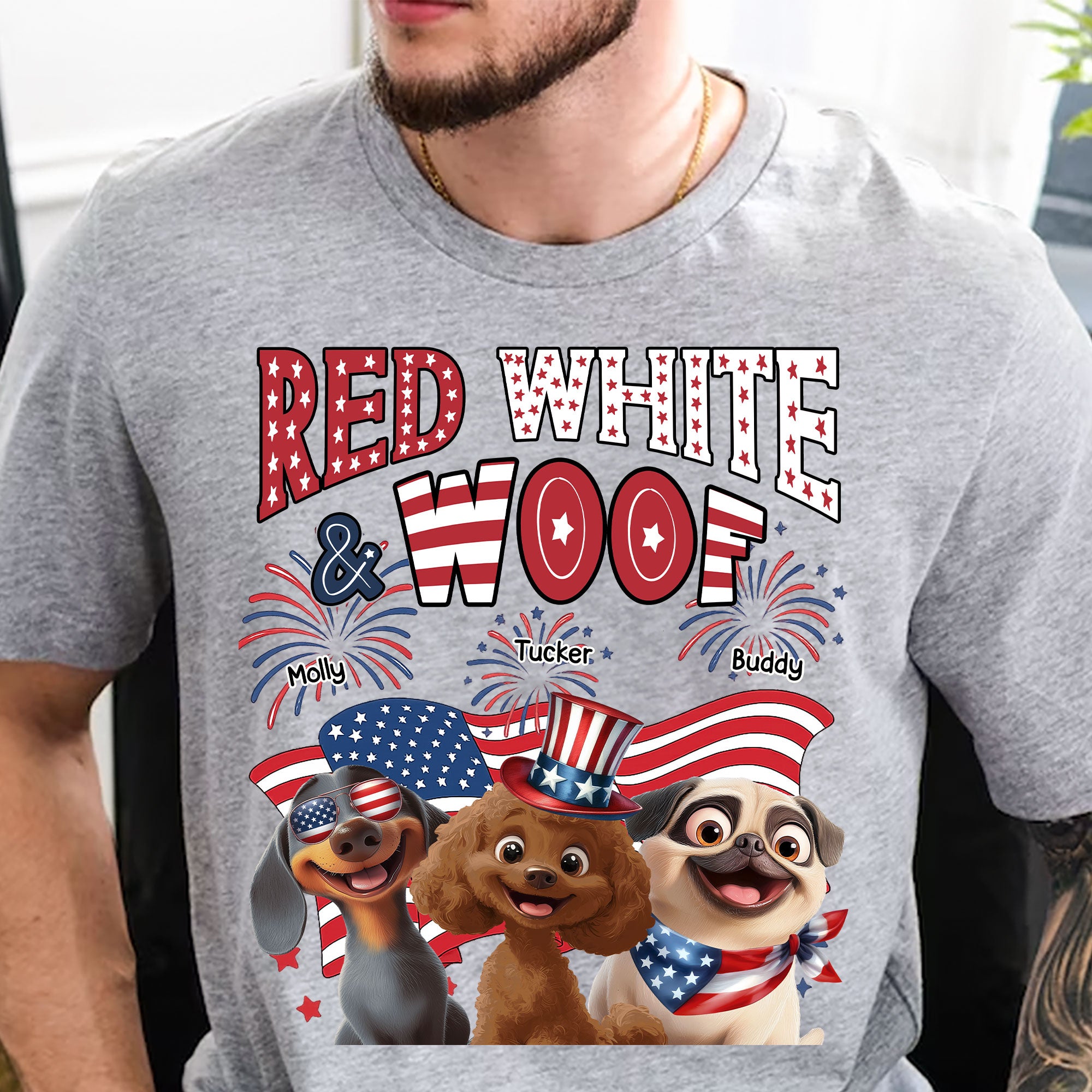 Red White Woof - Custom Independence Day Gift Set For Pet Parents Shirt And Mug HeartfulPaws