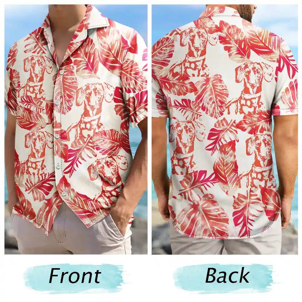 Custom Photo Pencil Drawing Palm Leaf Vacation Vibe - Personalized Hawaiian Shirt Hawaiian Shirt HeartfulPaws