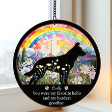 Load image into Gallery viewer, My Favorite Hello &amp; Hardest Goodbye - Personalized Window Hanging Suncatcher Ornament Window Hanging Suncatcher Ornament HeartfulPaws

