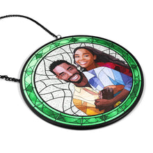Load image into Gallery viewer, Custom Photo Portrait Couple Family Pet - Personalized Stained Glass Window Hanging Suncatcher Stained Glass Suncatcher HeartfulPaws
