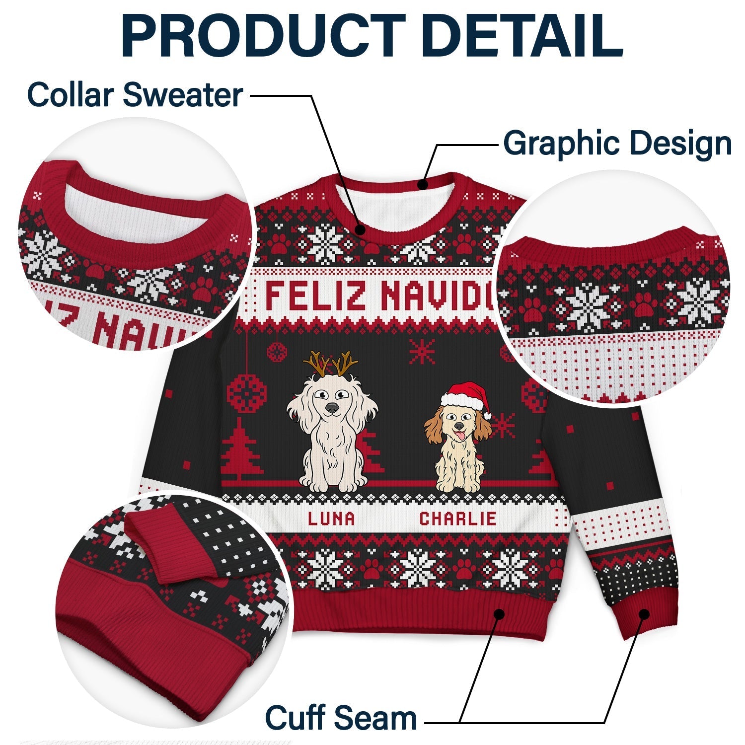 Feliz Navidog Merry Woofmas Funny Cartoon Dogs - Christmas Gift For Dog Lovers - Personalized Unisex Ugly Sweater Ugly Sweater HeartfulPaws