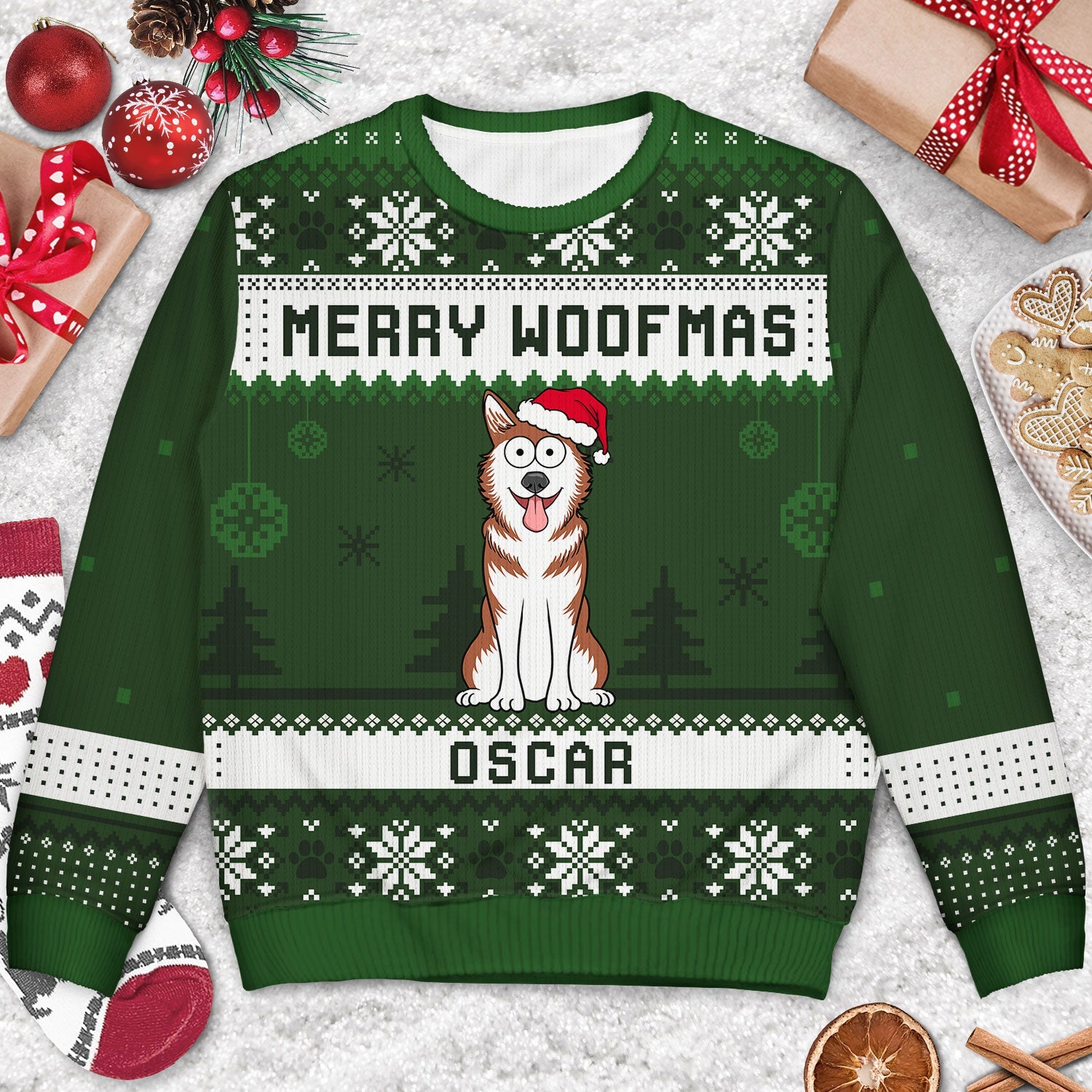 Feliz Navidog Merry Woofmas Funny Cartoon Dogs - Christmas Gift For Dog Lovers - Personalized Unisex Ugly Sweater Ugly Sweater HeartfulPaws