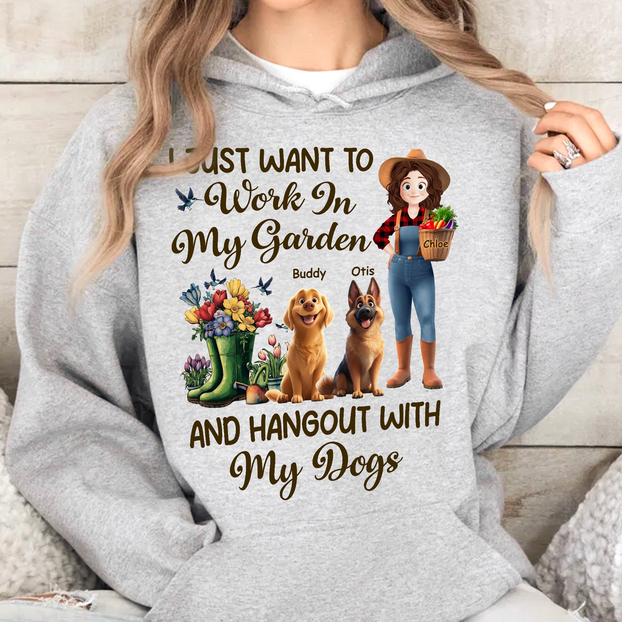 I Just Want To Work In My Garden And Hangout With My Dogs - Personalized Shirt Shirt HeartfulPaws