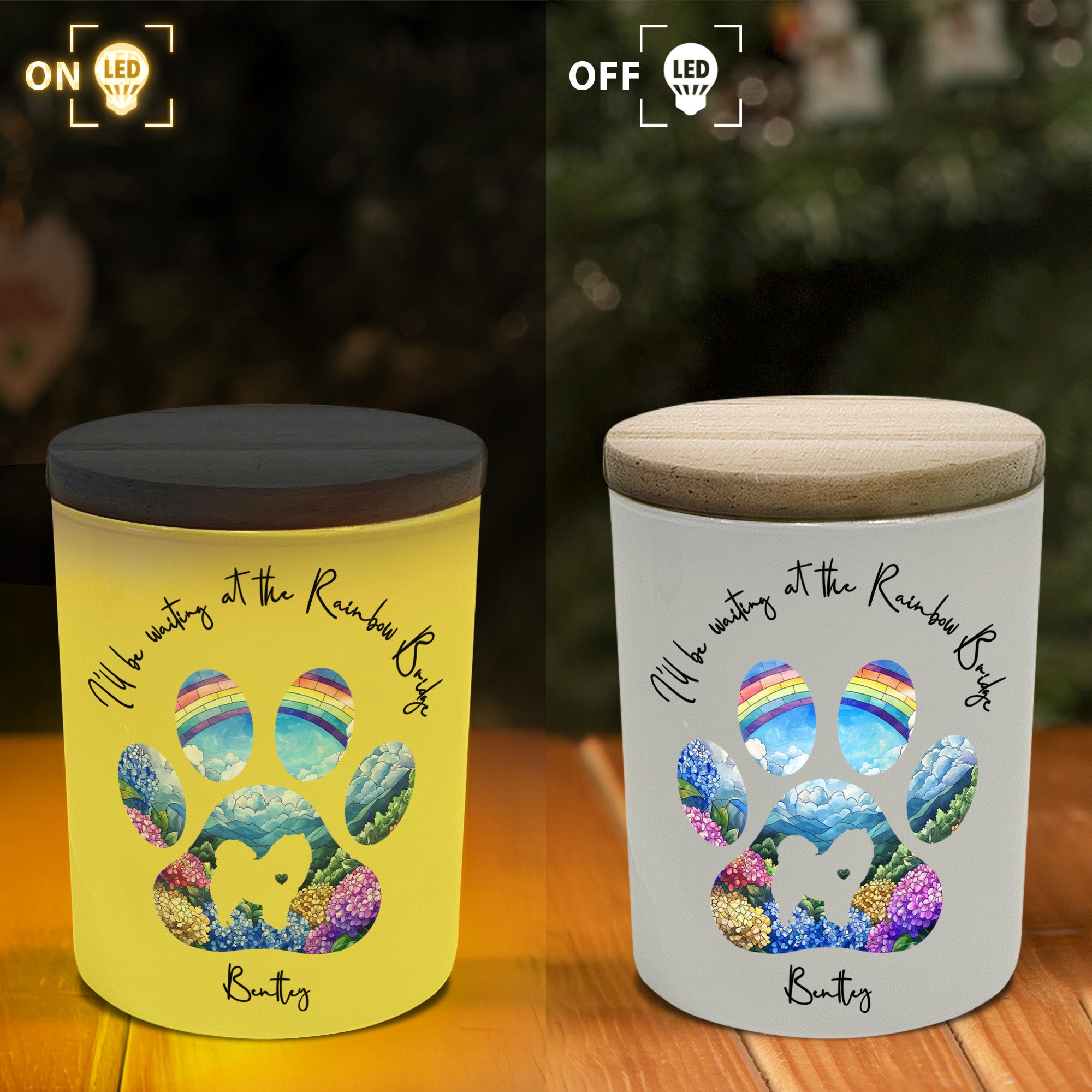 Dog Loss I'll Be Waiting At The Rainbow Bridge - Personalized LED Tea Light Holder LED Tea Light Holder HeartfulPaws