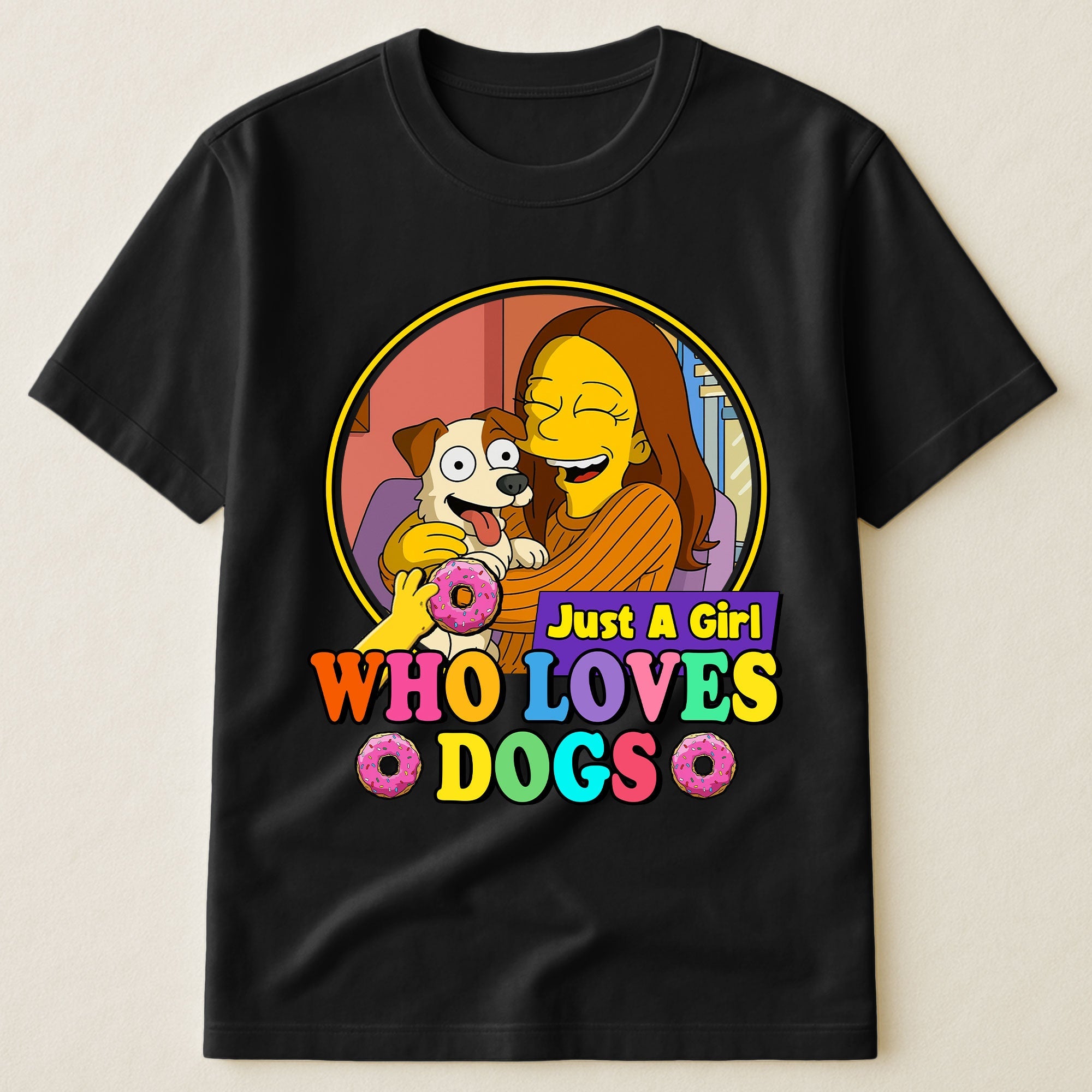 Just A Girl Who Loves Dogs Simpsonized Portrait - Personalized Photo Shirt Shirt HeartfulPaws
