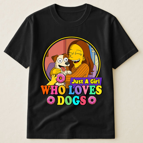 Just A Girl Who Loves Dogs Simpsonized Portrait - Personalized Photo Shirt Shirt HeartfulPaws