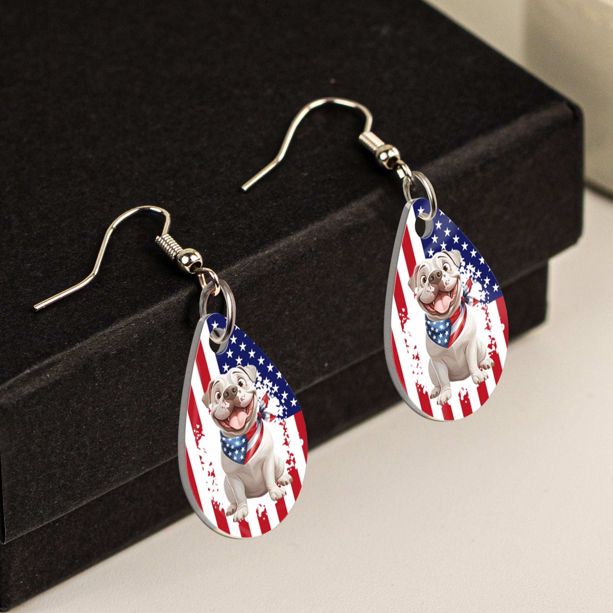 American Flag Dog Lovers - Personalized Acrylic Earrings Acrylic Earrings HeartfulPaws