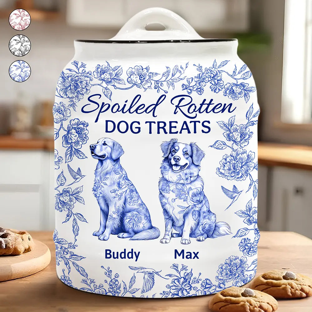 Spoiled Rotten Dog Treats Chinoiserie Toile Dog - Personalized Cookie Jar Cookie Jar HeartfulPaws