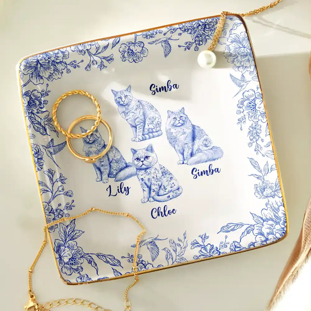 Chinoiserie Toile Cat - Personalized Ring Dish Ring Dish HeartfulPaws