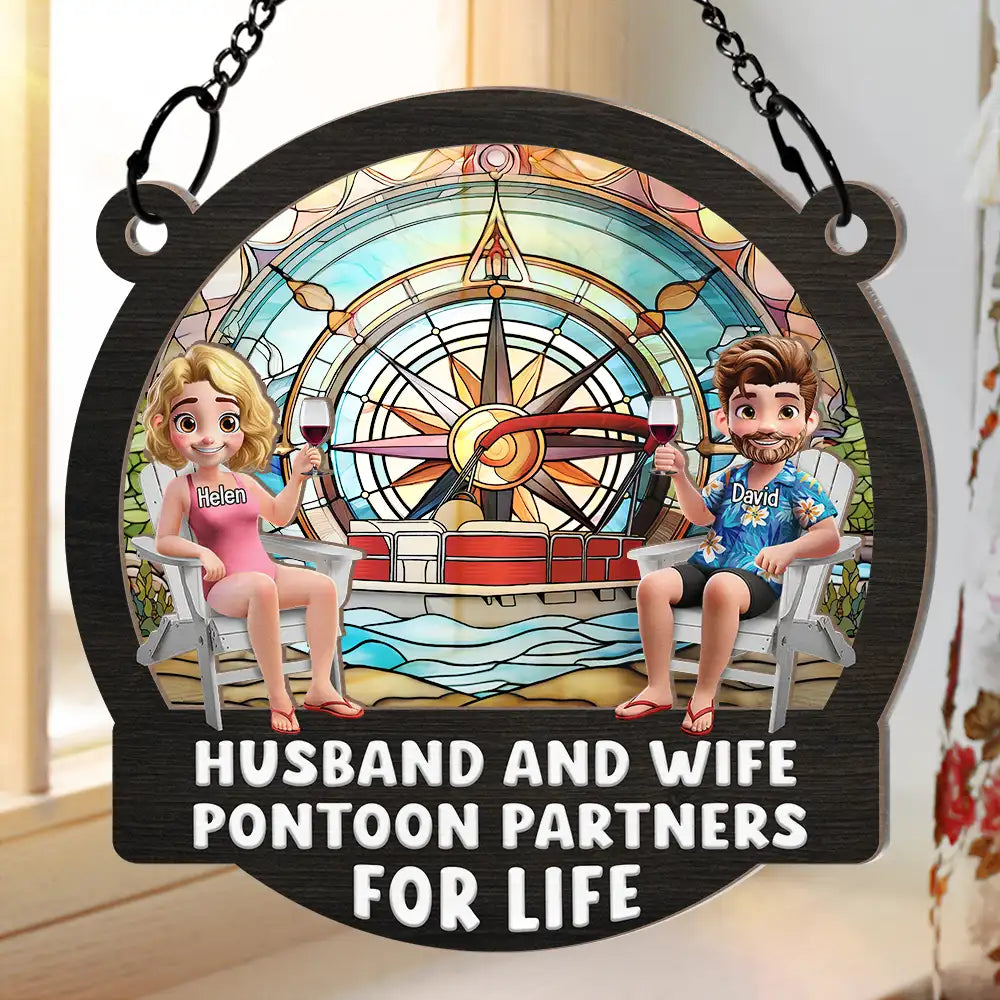 Pontoon Partners For Life - Personalized Window Hanging Suncatcher Ornament Window Hanging Suncatcher HeartfulPaws