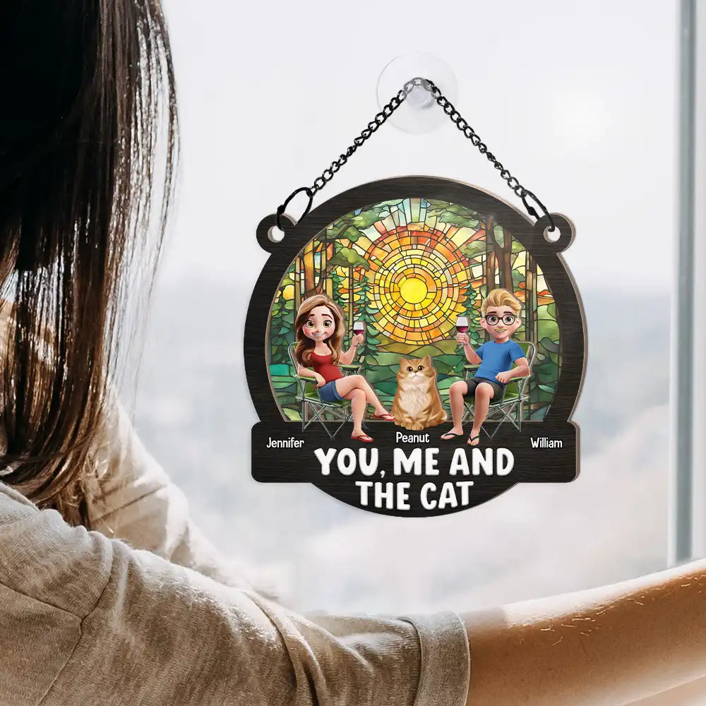 Beach You, Me And The Cats - Personalized Window Hanging Suncatcher Ornament Window Hanging Suncatcher HeartfulPaws