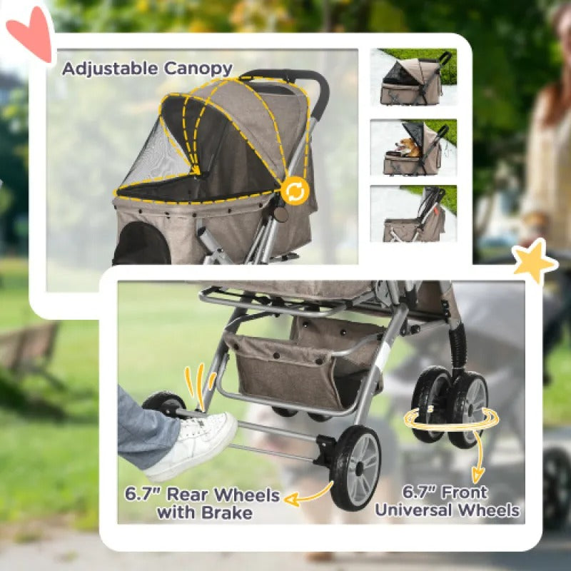 Dog Stroller For Small Dogs Cats, 4 Wheels One-Click Fold Pet Stroller With Swivel Wheels, Pet Accessories, Products For Your Pet HeartfulPaws