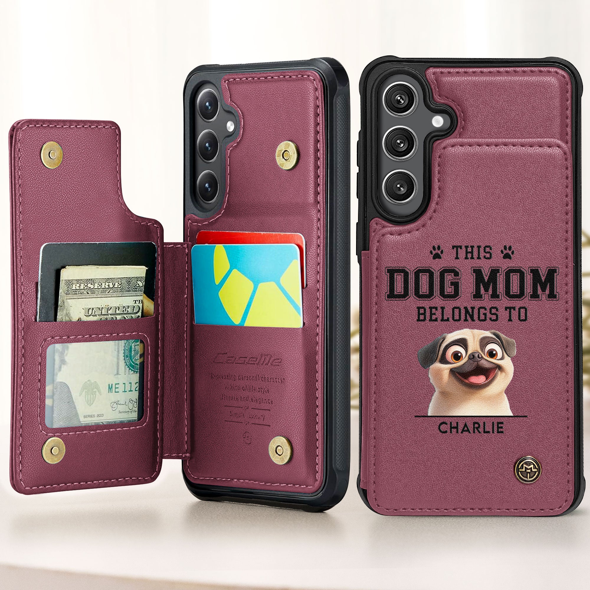 Dog Mom - Personalized Leather Flip Wallet Phone Case Leather Flip Wallet Phone Case HeartfulPaws
