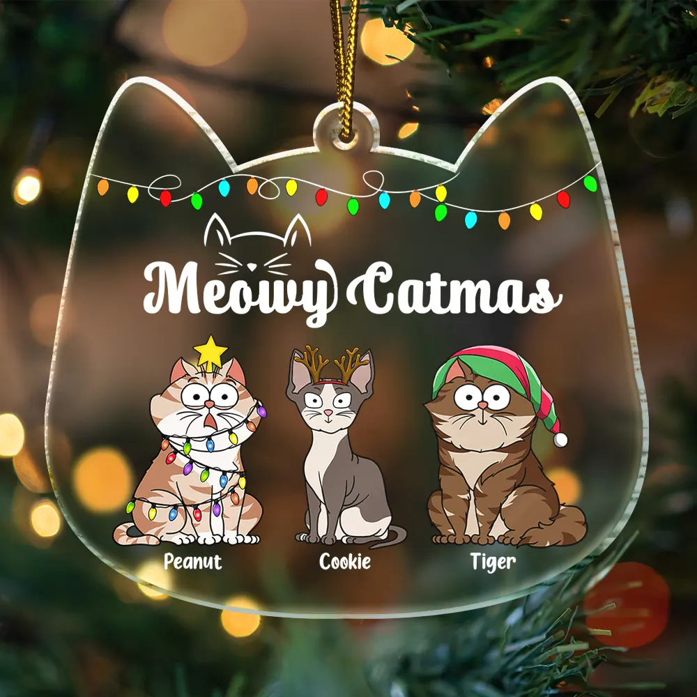 Meowy Catmas Funny Cartoon Cats - Christmas Gift For Cat Lovers - Personalized Custom Shaped Acrylic Ornament Acrylic Ornament HeartfulPaws