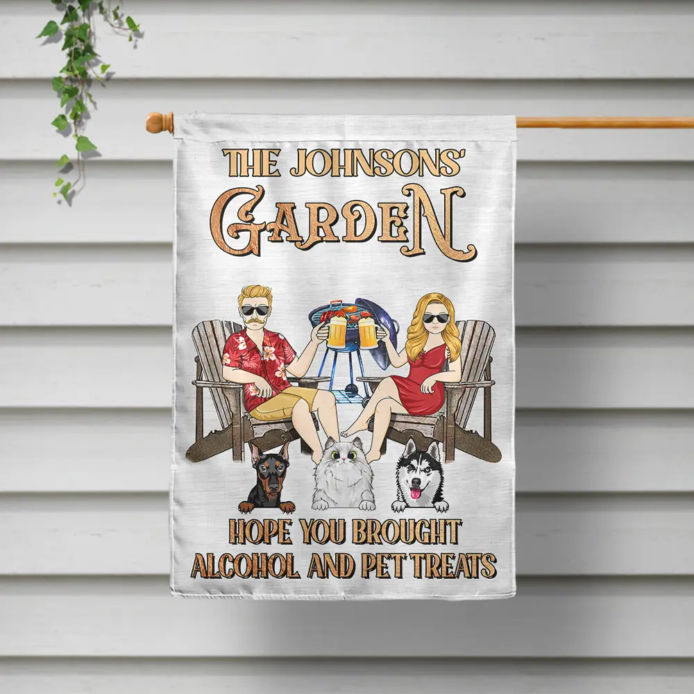 Couple Pool & Patio Bar Hope You Brought Alcohol & Dog Treats - Personalized Flag Flag HeartfulPaws