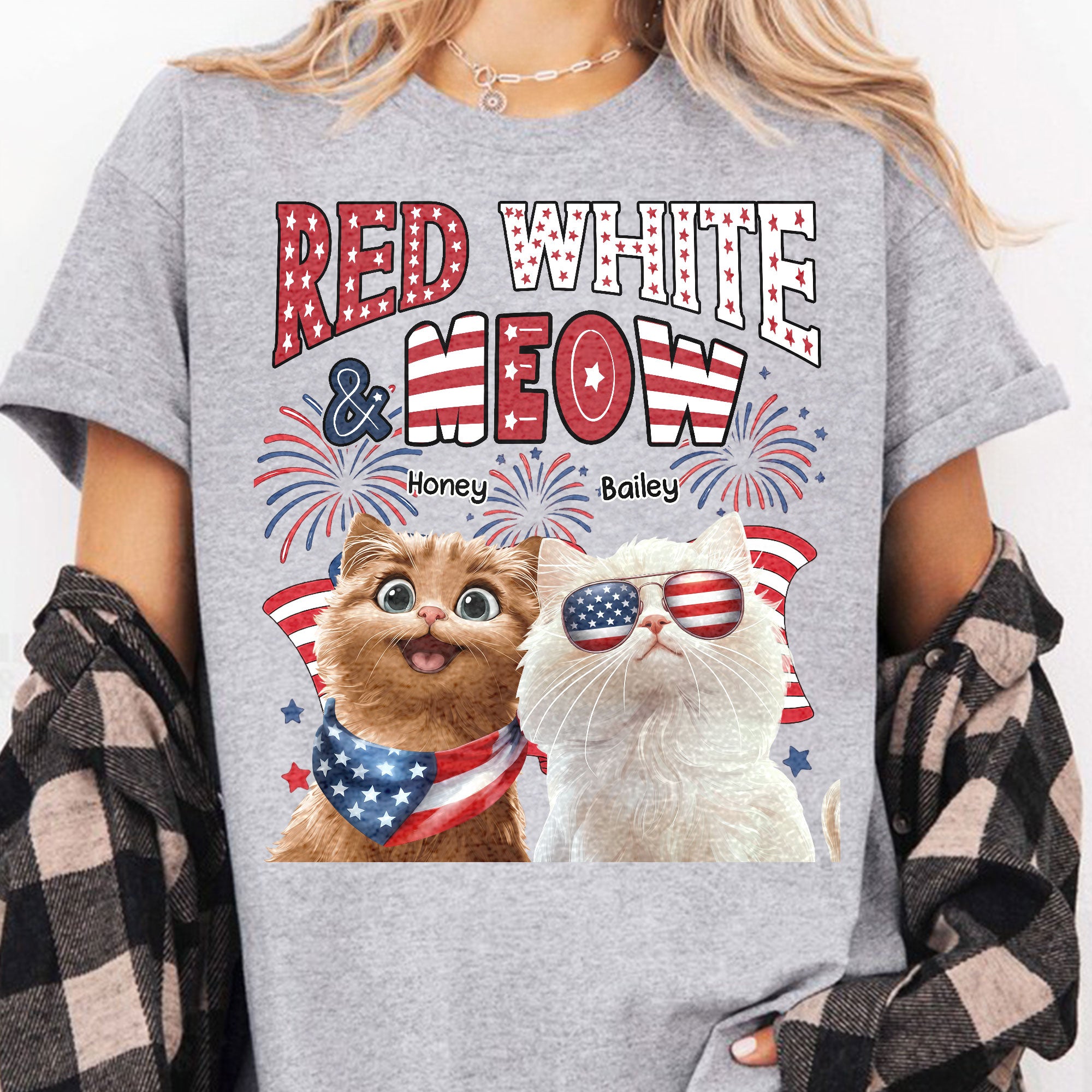 Red White Meow - Personalized Shirt Shirt HeartfulPaws