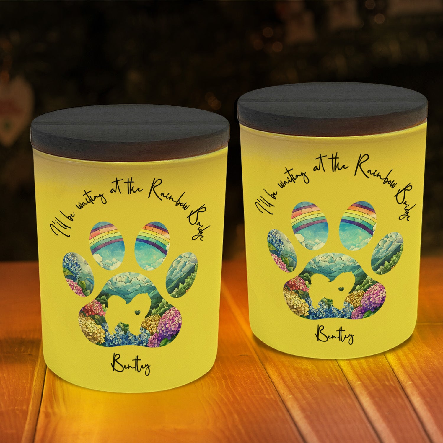 Dog Loss I'll Be Waiting At The Rainbow Bridge - Personalized LED Tea Light Holder LED Tea Light Holder HeartfulPaws