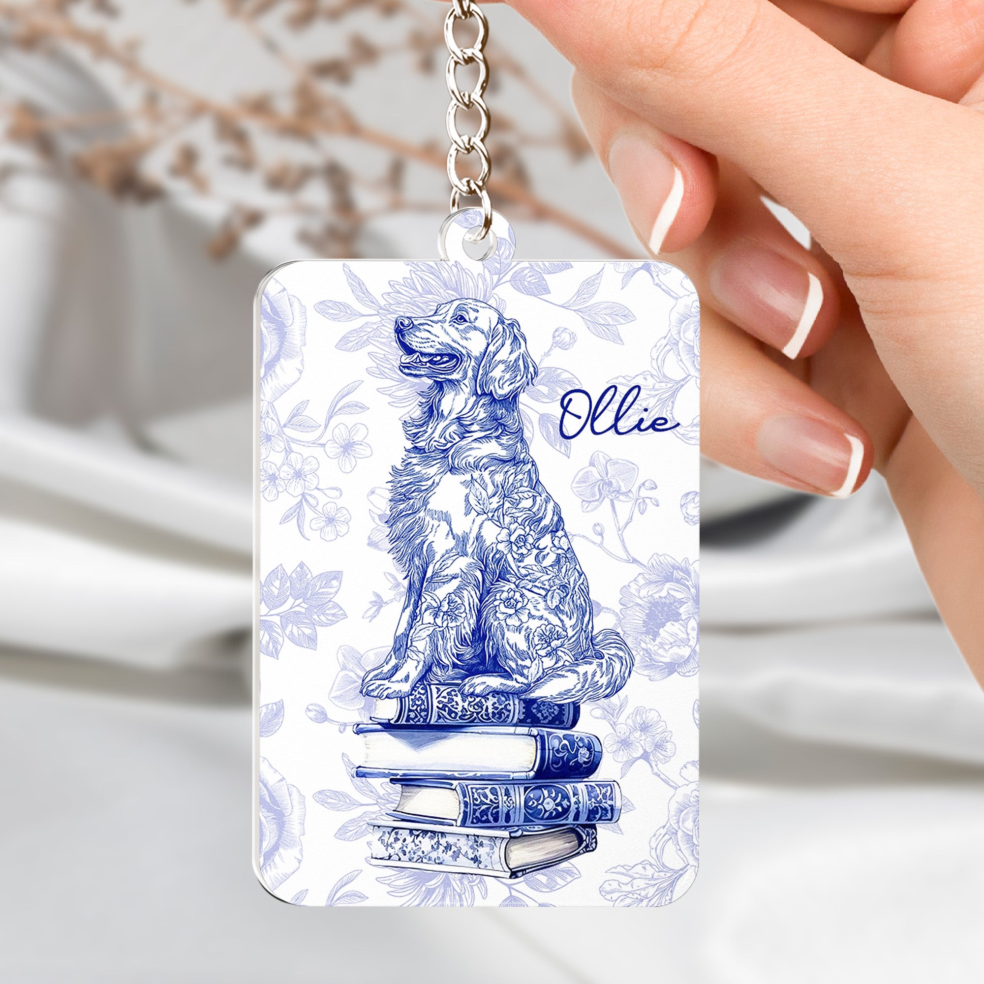 Dog Mom Book Lover Toile De Jouy - Personalized Acrylic Bookmark And Keychain Set Acrylic Bookmark And Keychain Set HeartfulPaws