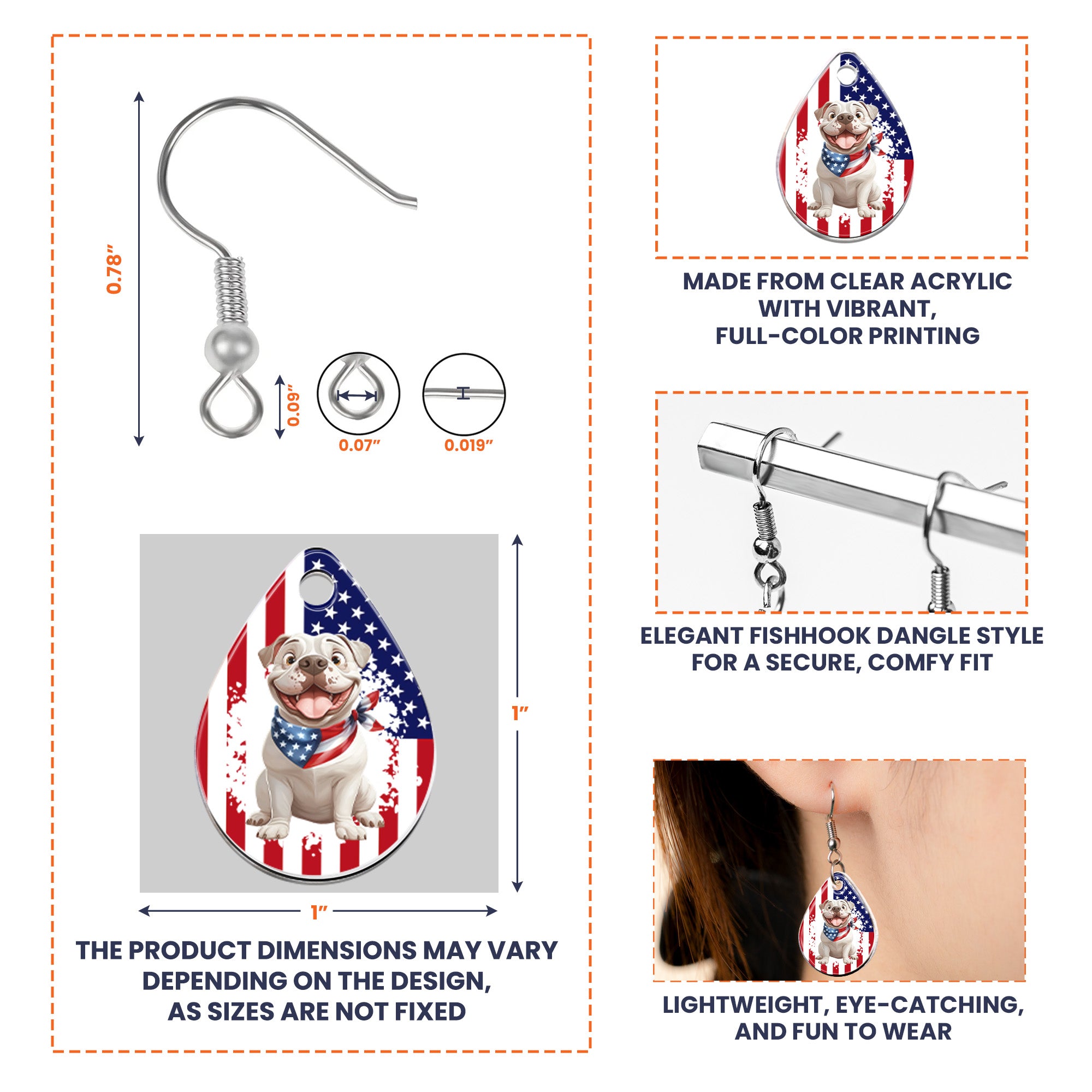 American Flag Dog Lovers - Personalized Acrylic Earrings Acrylic Earrings HeartfulPaws