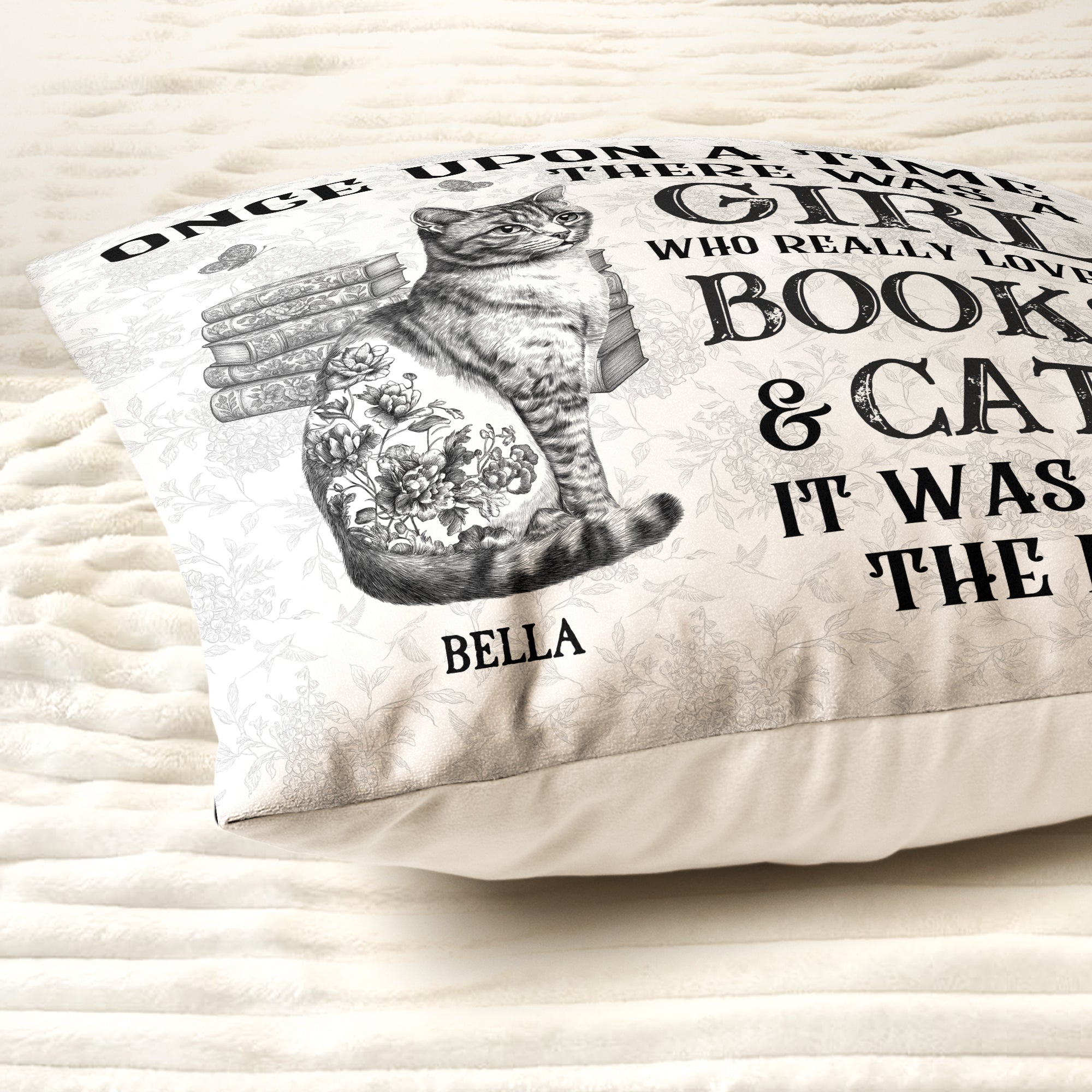 Books & Cats - Cat Toile De Jouy Style - Personalized Pillow (Insert Included) Pillow HeartfulPaws