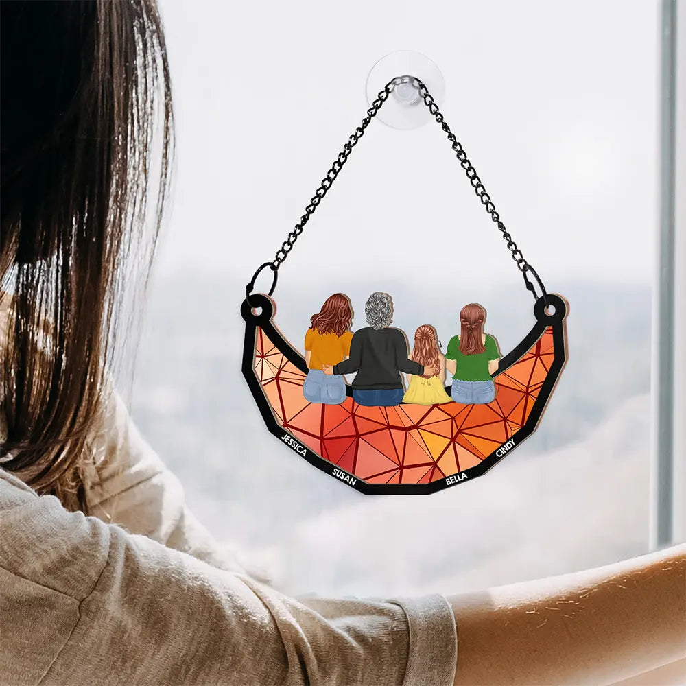 Grandma Mom And Children Sitting On The Moon - Personalized Window Hanging Suncatcher Ornament Window Hanging Suncatcher HeartfulPaws