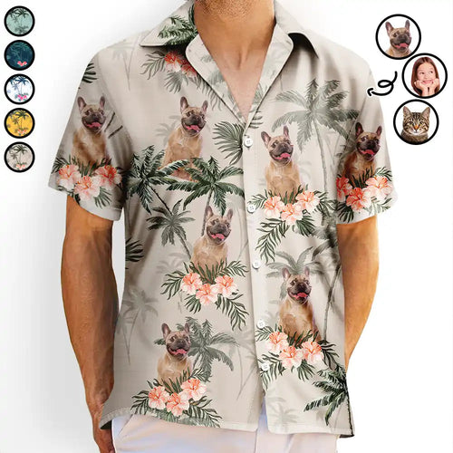 Custom Photo Family Pet Face Palm Tree Pattern - Personalized Hawaiian Shirt Hawaiian Shirt HeartfulPaws