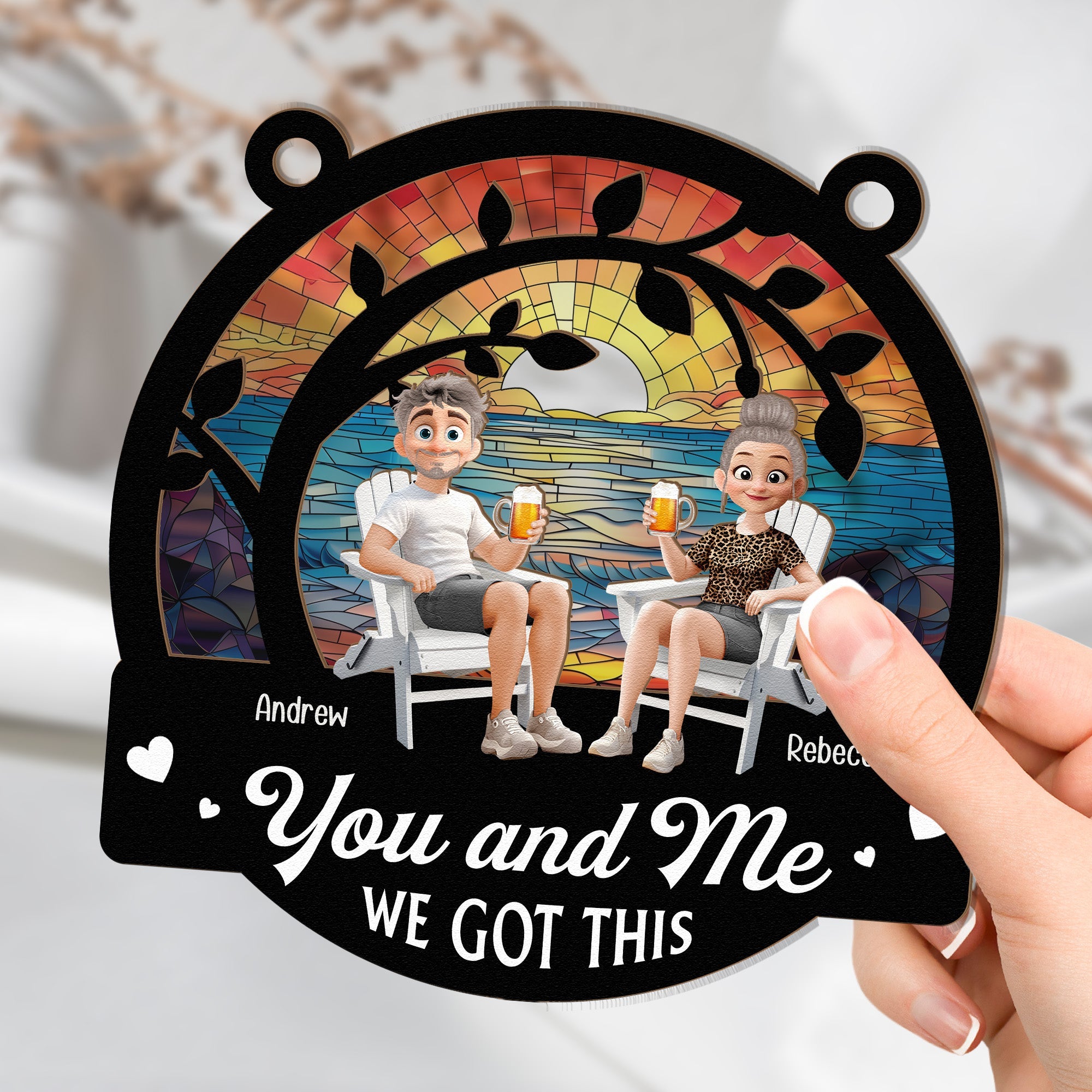 You & Me We Got This Beach Scene - Personalized Window Hanging Suncatcher Ornament Window Hanging Suncatcher Ornament HeartfulPaws