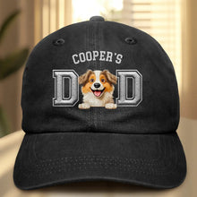 Load image into Gallery viewer, Dog Dad Dog Mom 3D Effect - Embroidery Text Effect Printed, Personalized Vintage Washed Denim Cap Vintage Washed Denim Cap HeartfulPaws
