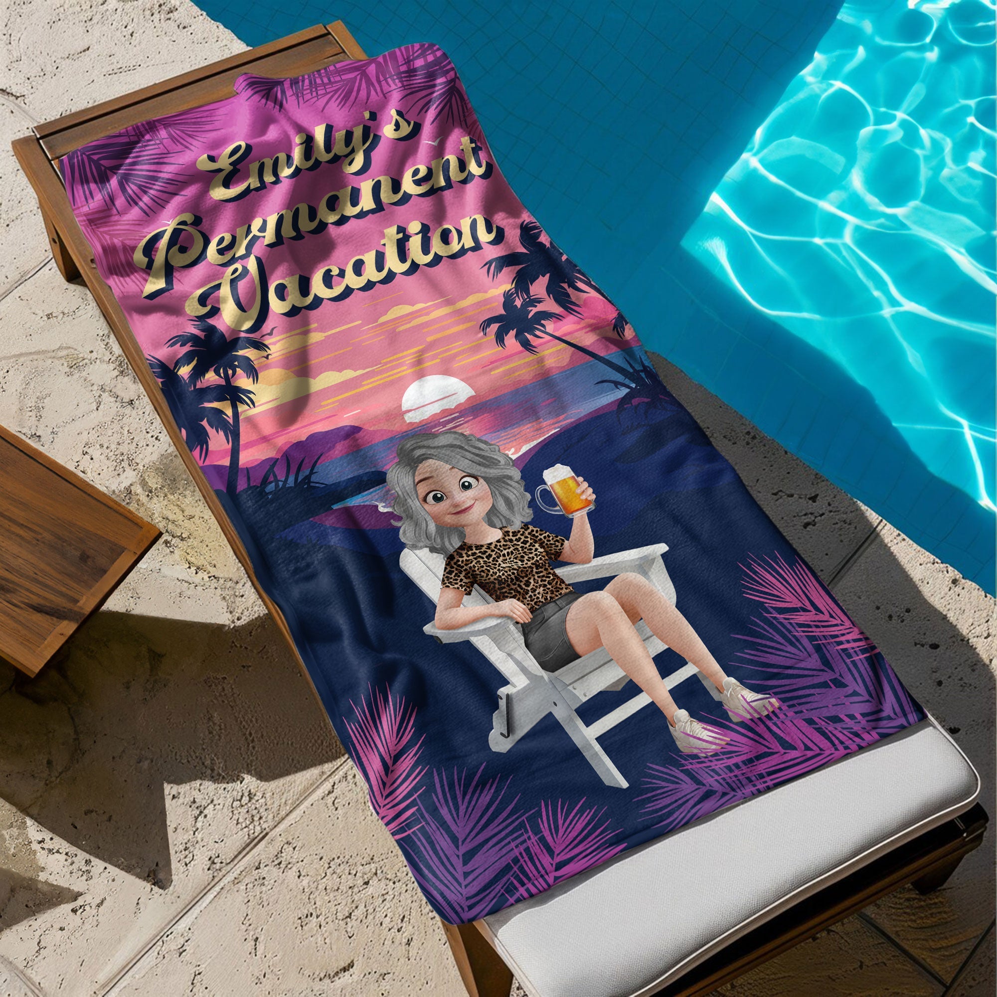 Retirement Permanent Vacation Retro Summer - Personalized Quick-Dry Beach Towel Quick-Dry Beach Towel HeartfulPaws