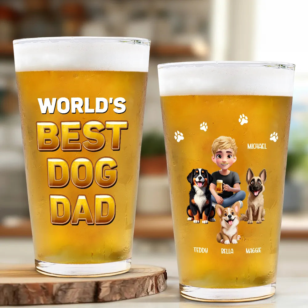 World's Best Dog Dad - Personalized Beer Glass Beer Glass HeartfulPaws