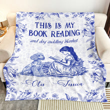 Load image into Gallery viewer, My Book Reading And Dog Cuddling Toile De Jouy Chinoiseries - Personalized Blanket Blankets HeartfulPaws
