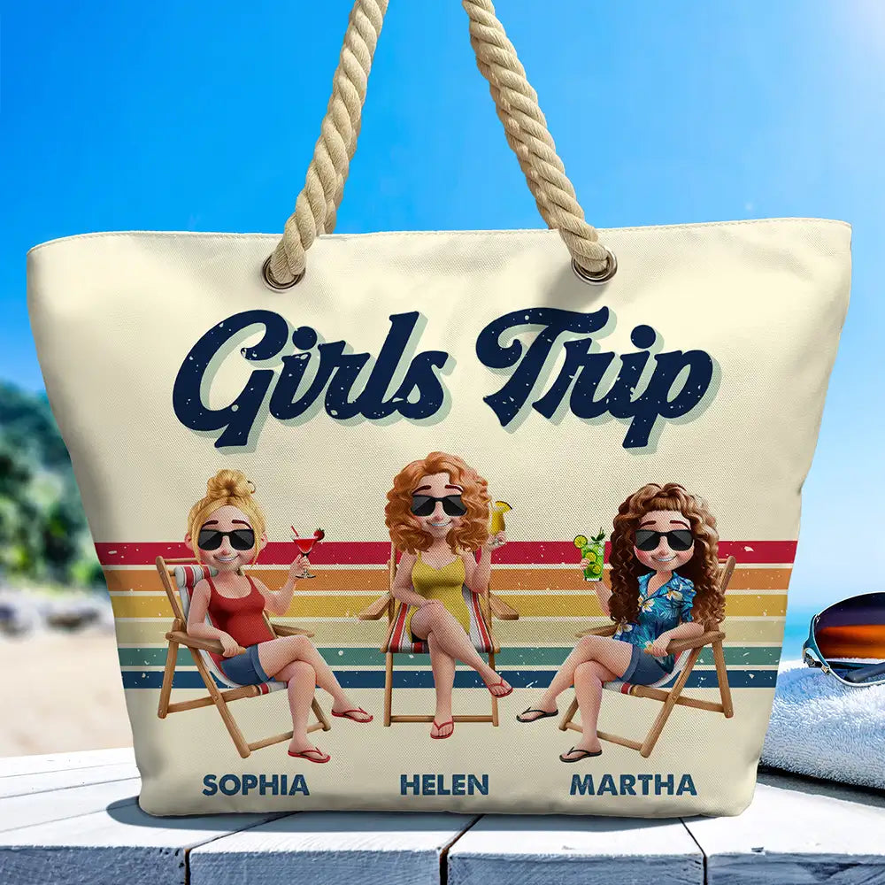 Girls Trip Besties Beach Vacation - Personalized Beach Bag Beach Bag HeartfulPaws