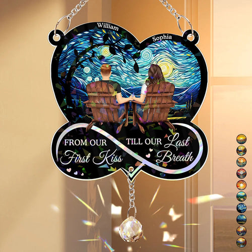 From Our First Kiss Till Our Last Breath - Personalized Rainbow Suncatcher With Crystal Ball Prism Rainbow Suncatcher & Crystal HeartfulPaws