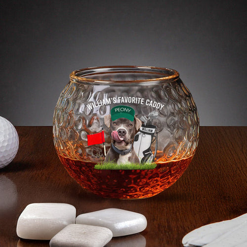 Favorite Caddy For Golfers - Custom Pet Photo, Dog Lovers - Personalized Photo Golf Whiskey Glass Golf Whiskey Glass HeartfulPaws