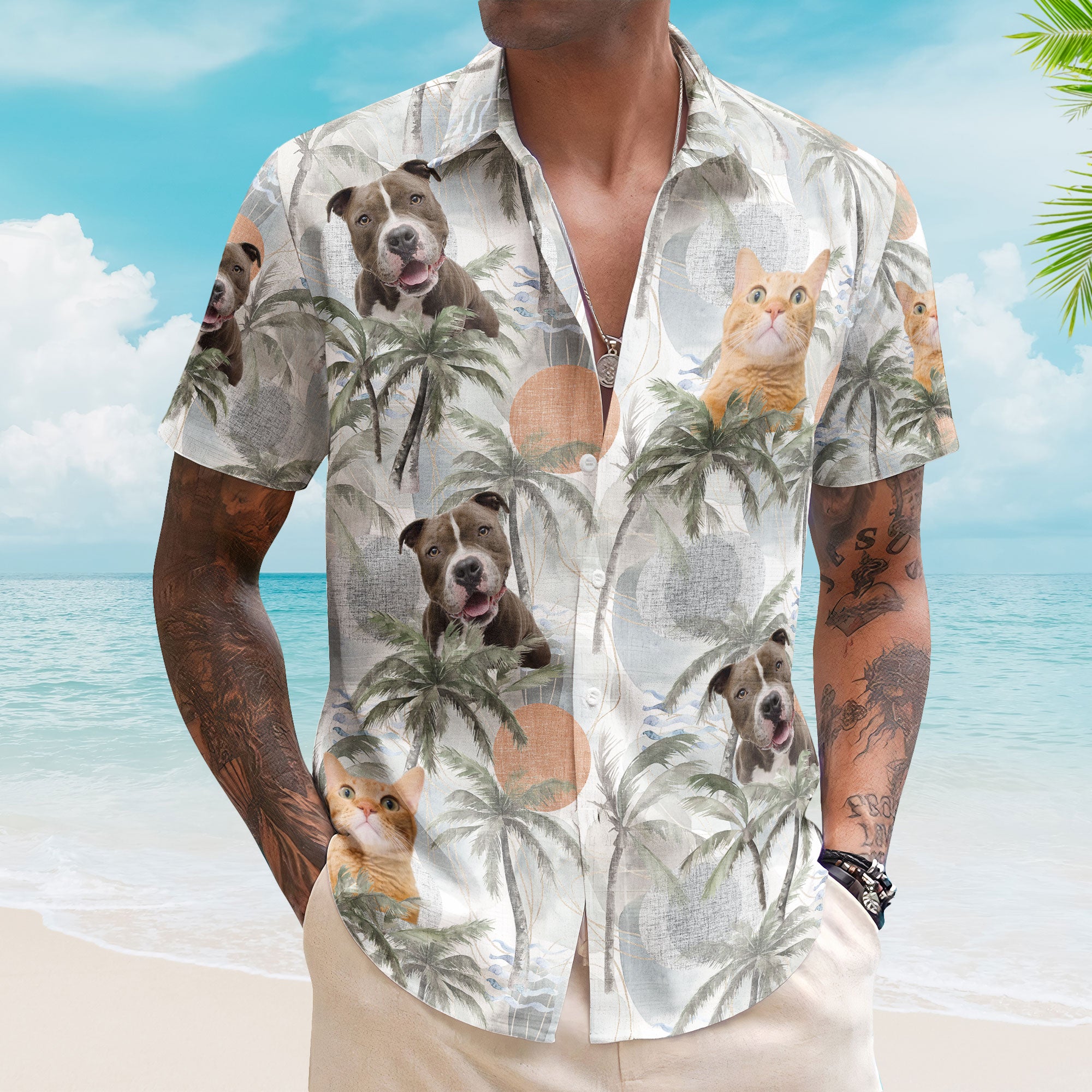 Dog Cat Tropical Style - Personalized Photo Hawaiian Shirt Hawaiian Shirt HeartfulPaws