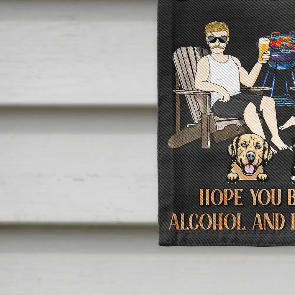 Couple Pool & Patio Bar Hope You Brought Alcohol & Dog Treats - Personalized Flag Flag HeartfulPaws