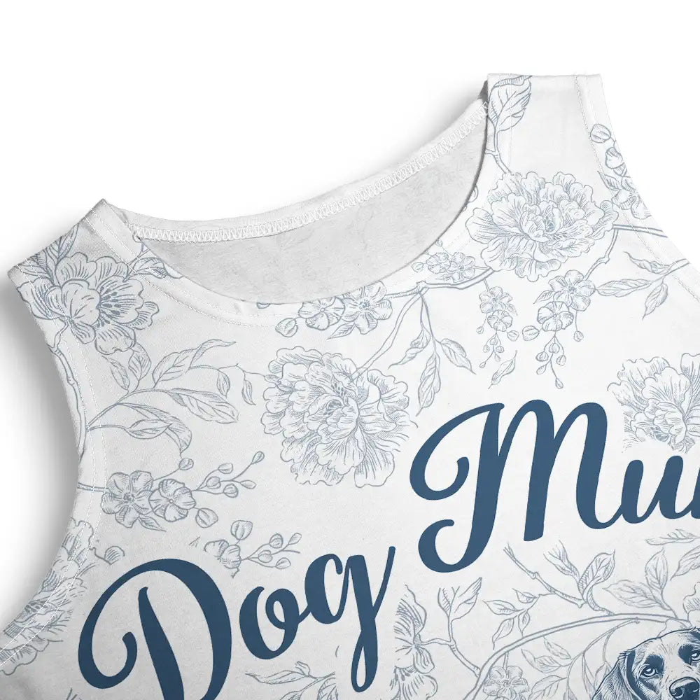 Dog Mom Toile De Jouy Style - Personalized Sleeveless Tank Dress Sleeveless Tank Dress HeartfulPaws