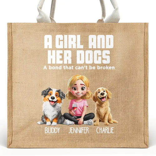 Dog Mom A Girl And Her Dog - Personalized Jute Beach Bag Jute Beach Bag HeartfulPaws