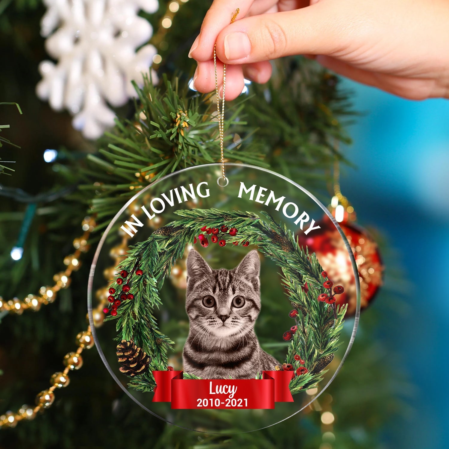 Custom Photo In Loving Memory - Christmas, Memorial Gift For Family, Pet Lovers - Personalized Circle Acrylic Ornament Acrylic Ornament HeartfulPaws