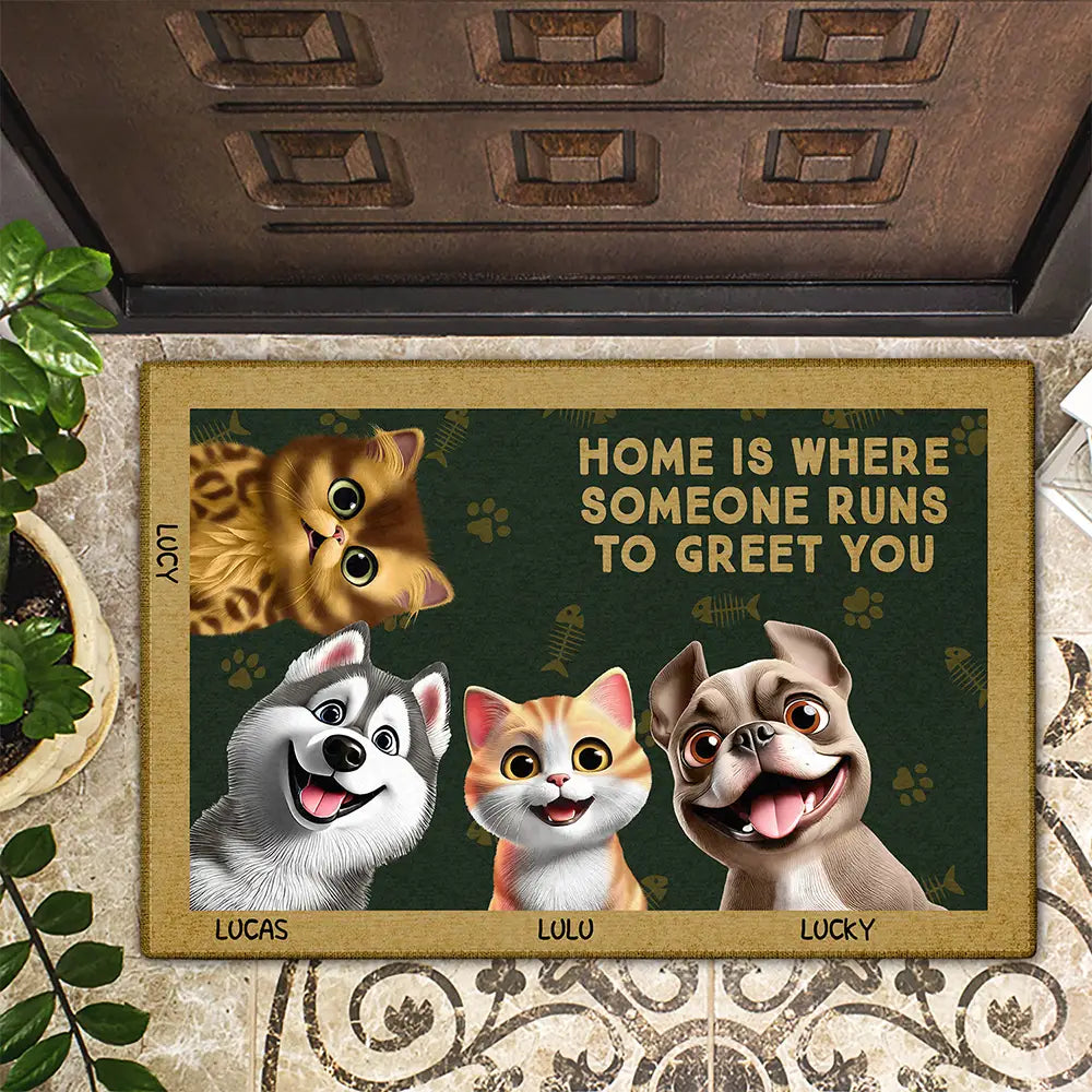 Pet Lovers Where Someone Runs To Greet You - Personalized Doormat Doormat HeartfulPaws