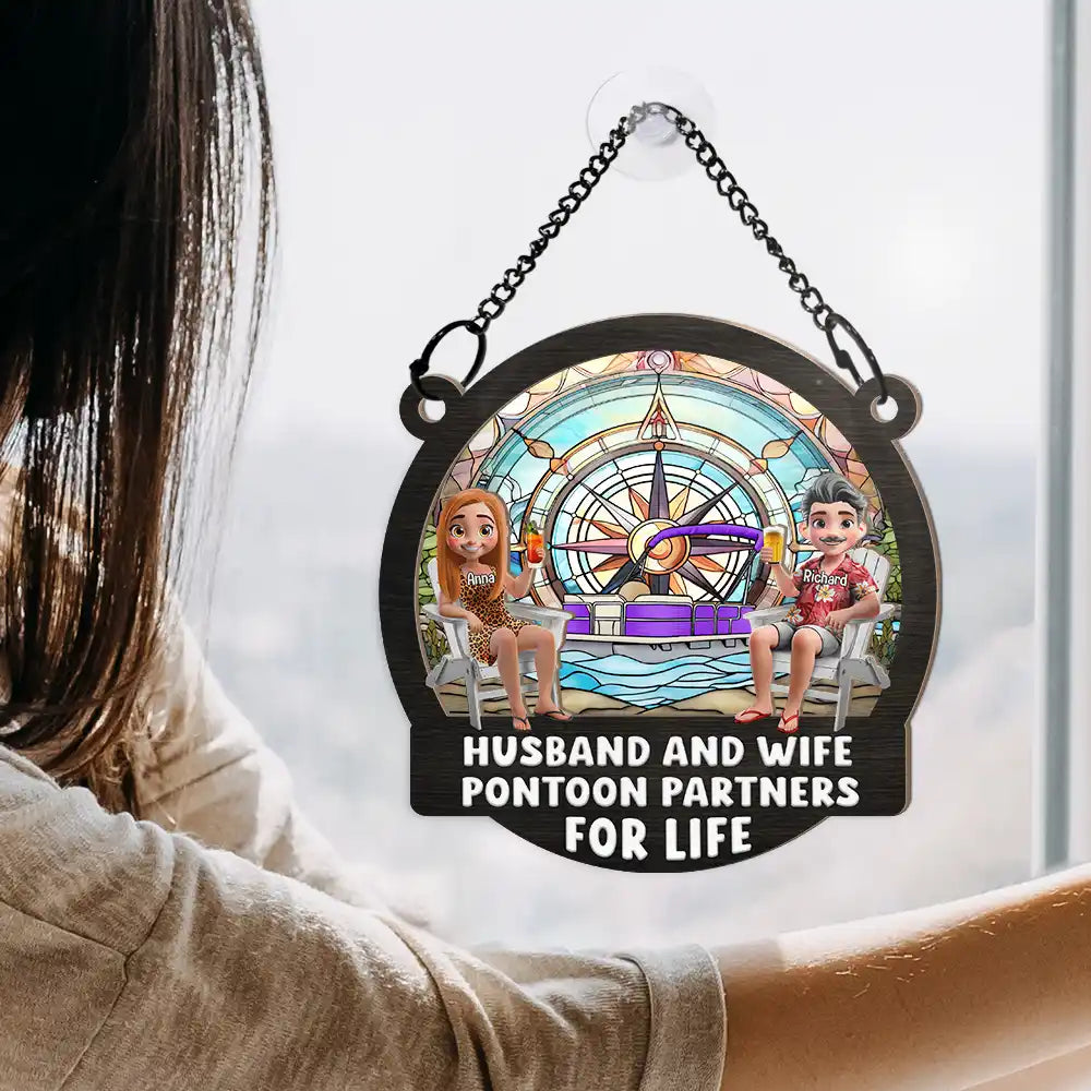 Pontoon Partners For Life - Personalized Window Hanging Suncatcher Ornament Window Hanging Suncatcher HeartfulPaws