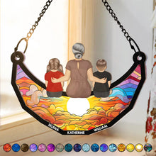 Load image into Gallery viewer, Grandma Mom And Children Sitting On The Moon - Personalized Window Hanging Suncatcher Ornament Window Hanging Suncatcher HeartfulPaws
